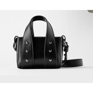 Zara Mini Tote Bag Studded Faux Leather Top Handle‎ Crossbody Black